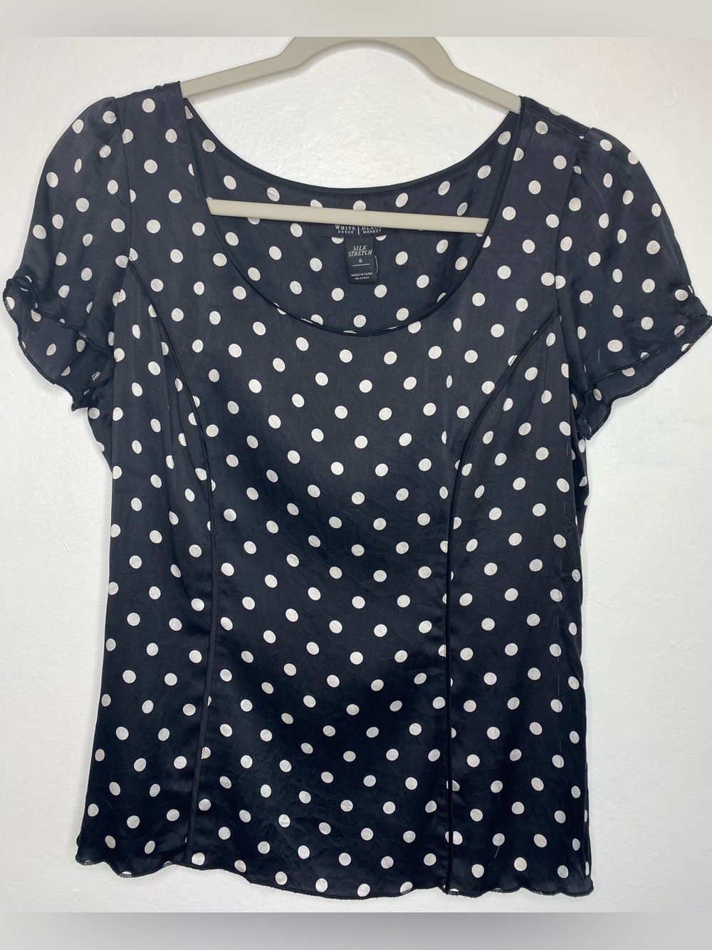 Polka dot Silk Blouse Size 6 Retro Romantic